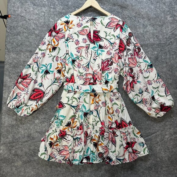 NWT Baltic Born Dress Womens Plus 2X Cream Floral Belted Tally Mini Ruffle Boho - Picture 2 of 12